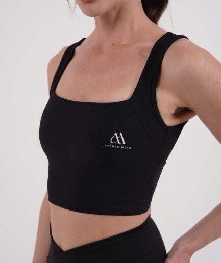 Black Square Neck Sports Top | Elegant Support & Perfect Fit