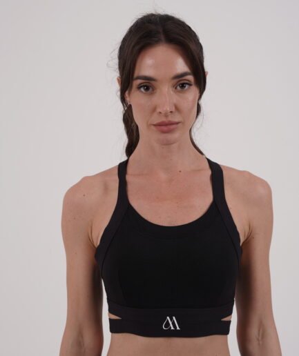 Side-Cut Sports Top with Logo | Fitted, Modern & Classic Black